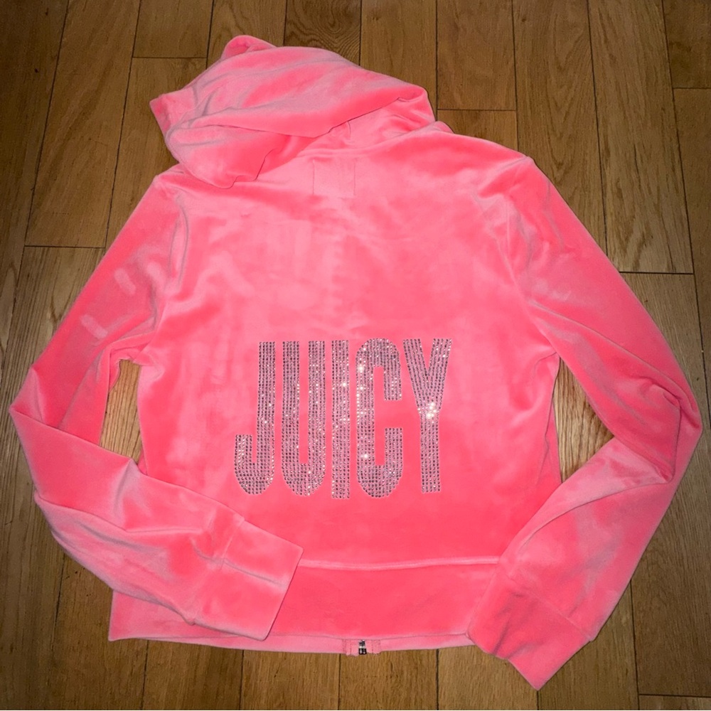 Juicy Couture Pink Crystal Logo Velour Zip Hoodie - Picture 5 of 15
